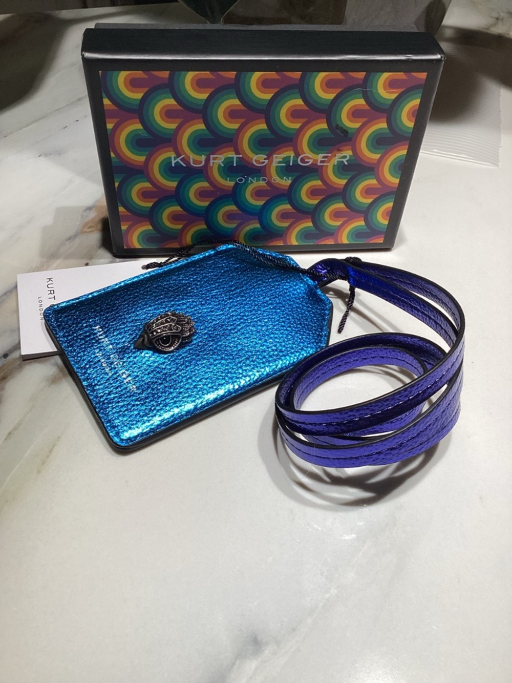 Kurt Geiger Metallic Blue, multi Southbank Tag LANYARD NWT - Picture 5 of 5